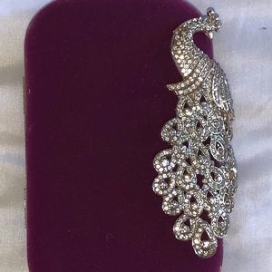 Unique Purple Velvet Clutch w/ Rhinestone Peacock